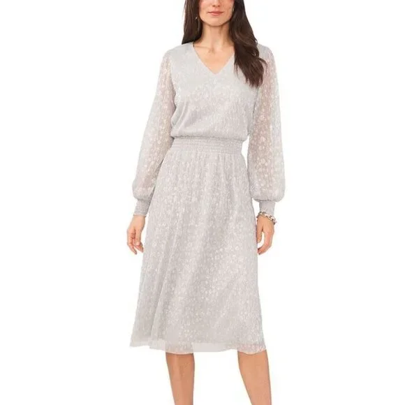 MSK | Dresses | Msk Womens Vneck Metallic Midi Fit Flare Dress Silver Size  S | Poshmark